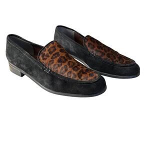 Stuart Weitzman Loafers Shoes Size 7.5 Leopard Calf and Black Suede